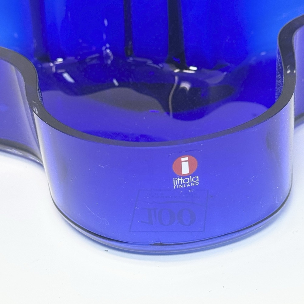 IIttala Alvar Aalto Glass Votive Candle Holder Vase Bowl - COBALT BLUE - Finland - Picture 3 of 11